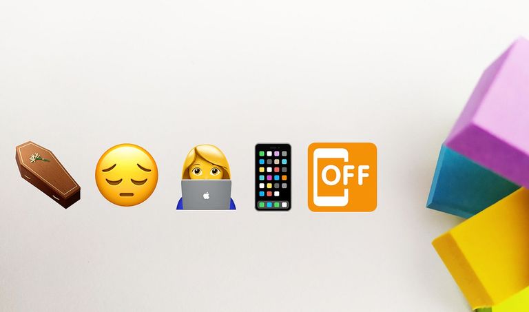 Emojis Sarg, Traurig, Computer, Handy und Off