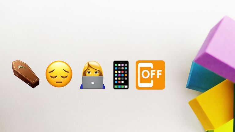 Emojis Sarg, Traurig, Computer, Handy und Off